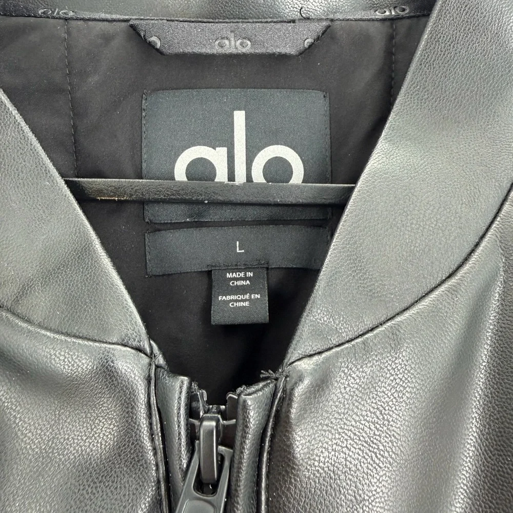 Alo Black Oversized Faux Leather Premier Bomber Jacket